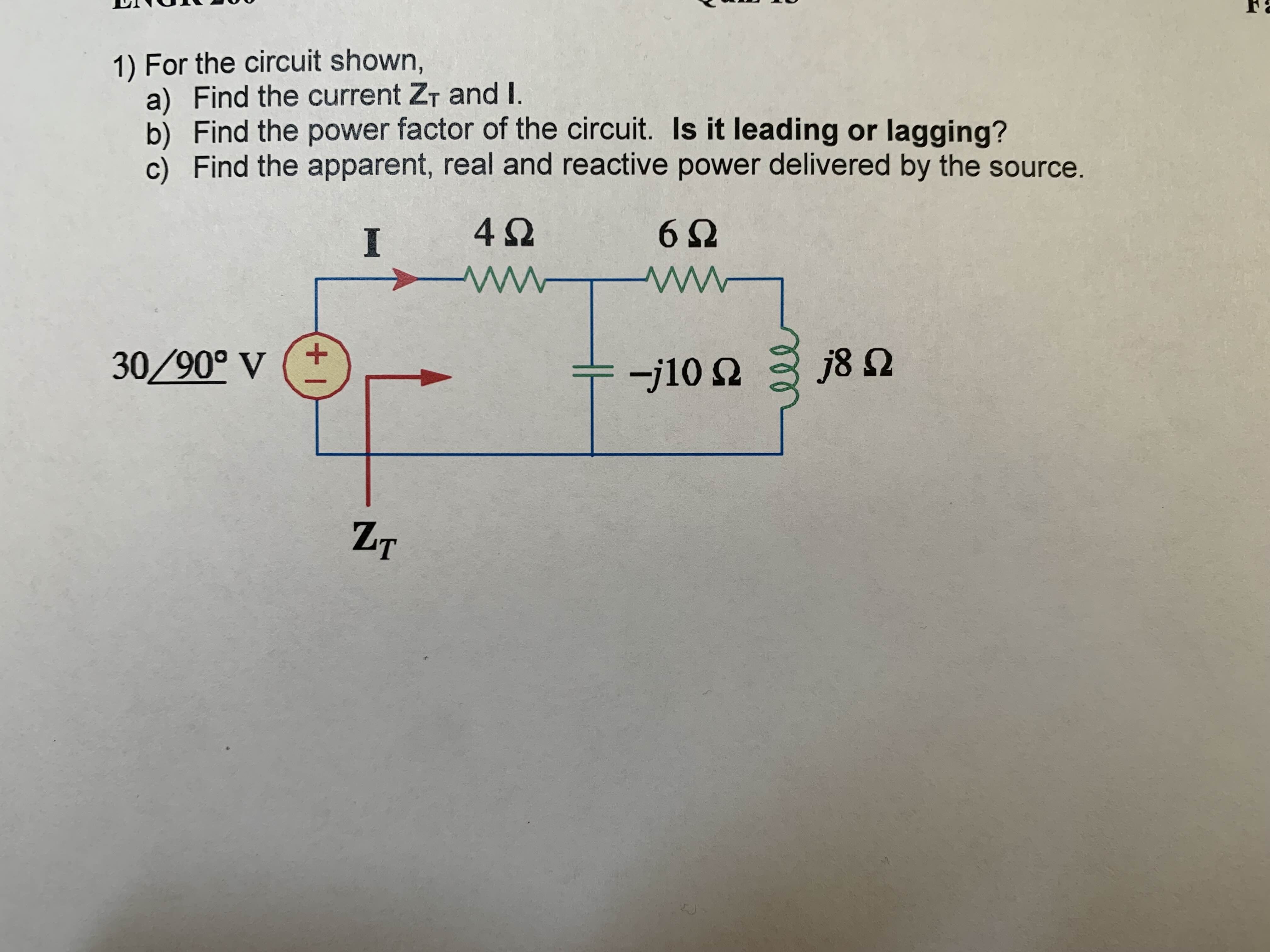 1 ) For the circuit shown, a ) Find the current \