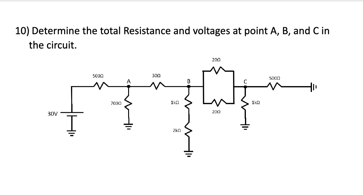 1 0 ) Determine the total Resistance and voltages