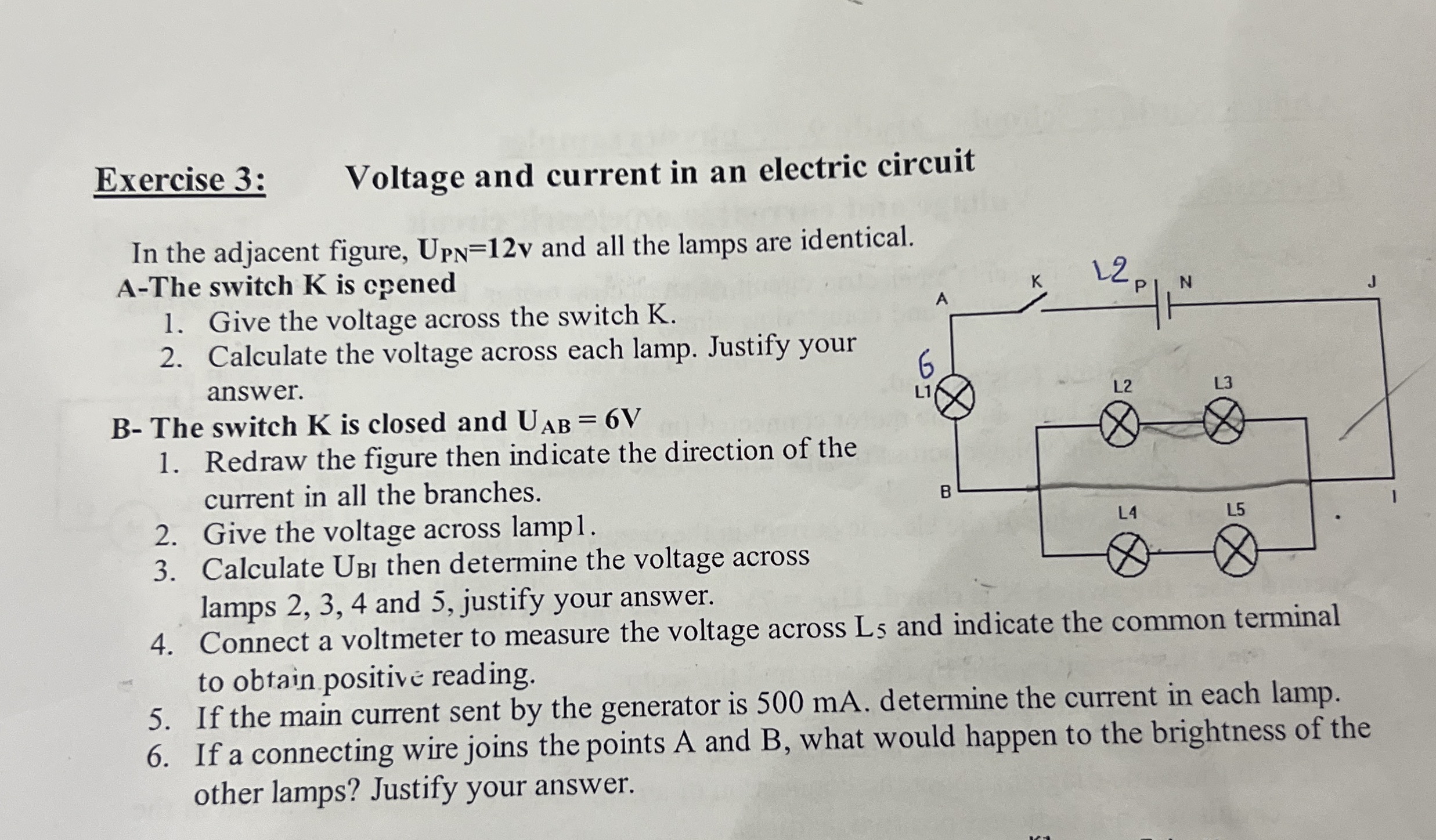 Exercise 3 : Voltage and current in an electric
