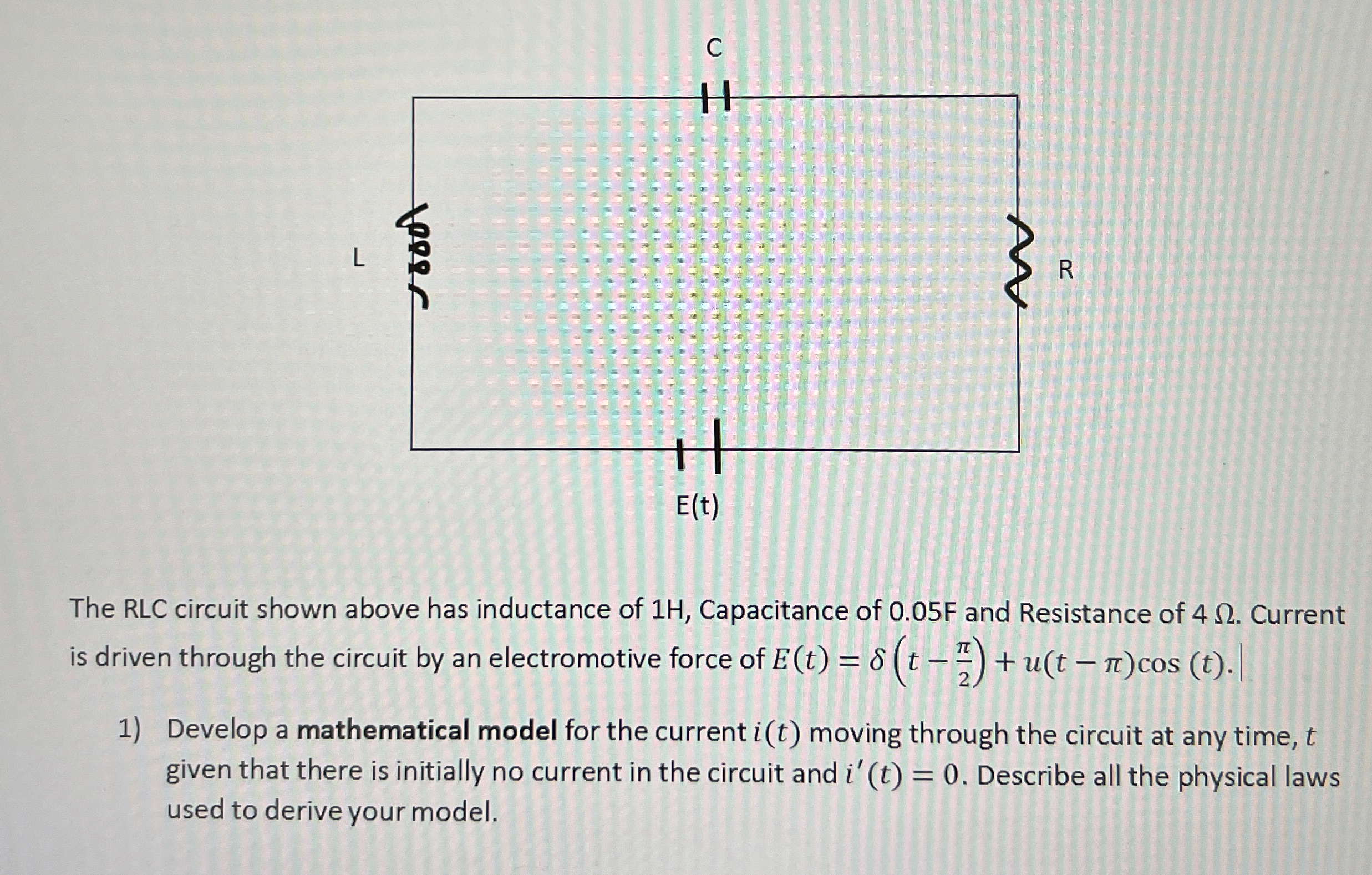 The RLC circuit shown above has inductance of 1 H