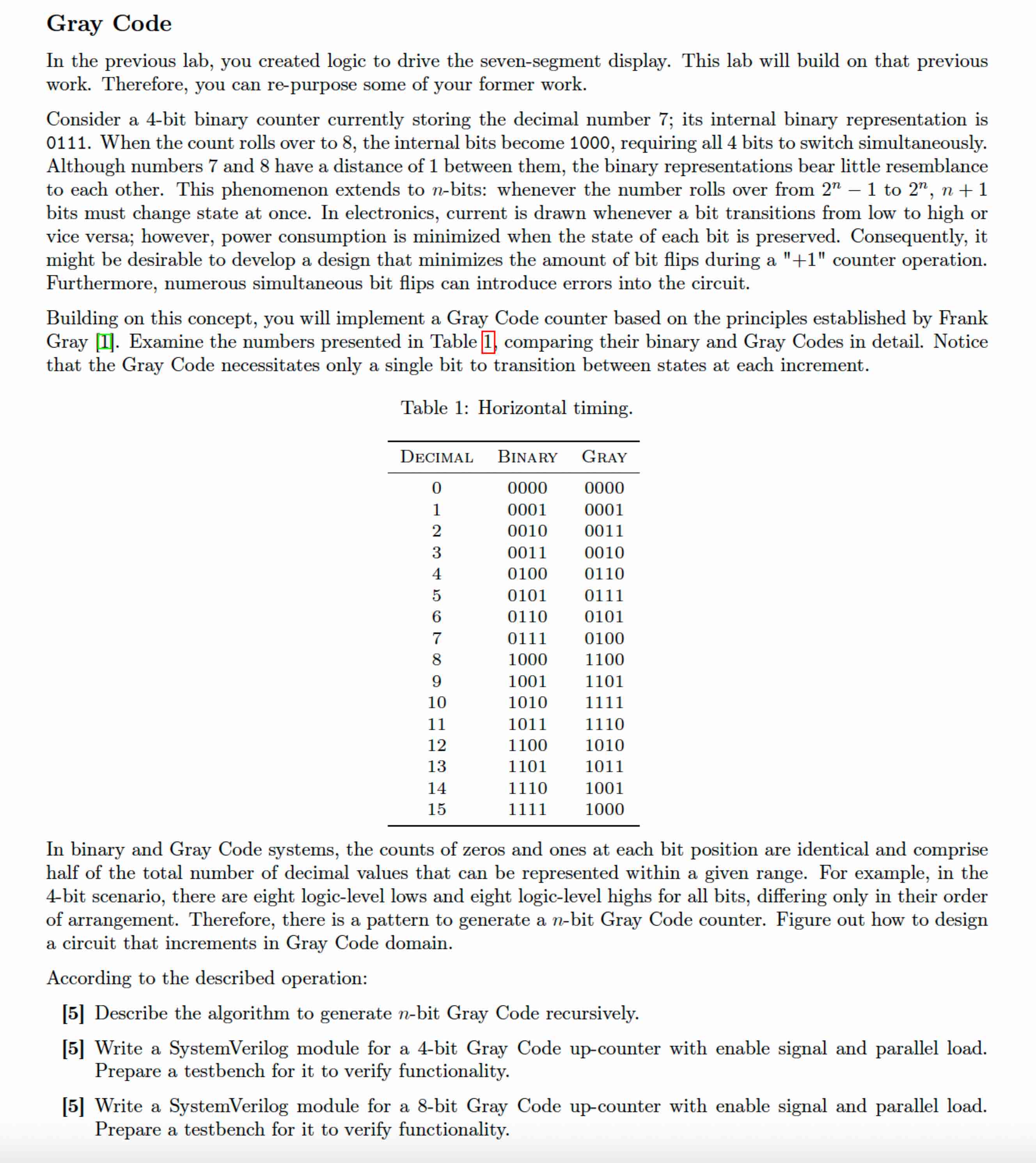 Gray Code Consider a 4 - bit binary counter