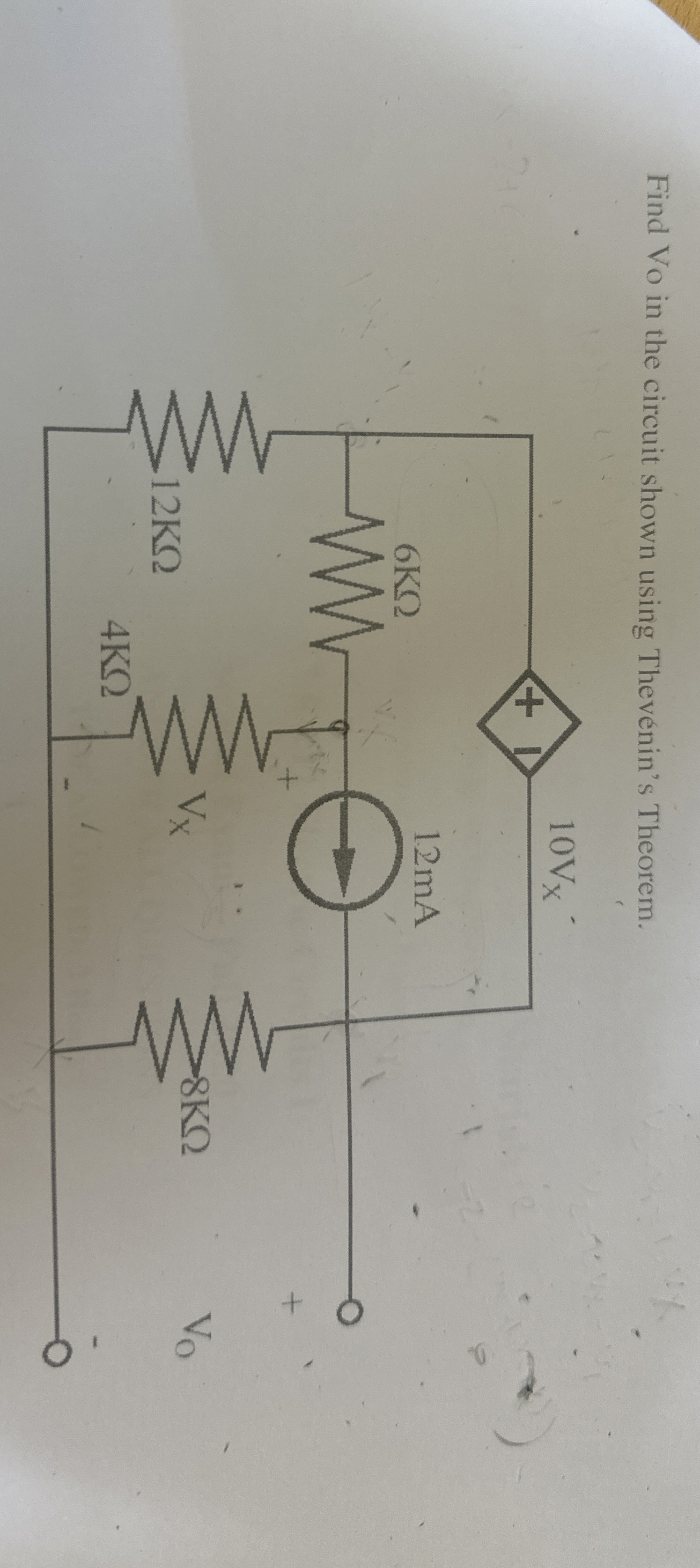 Find Vo in the circuit shown using Thevenin's