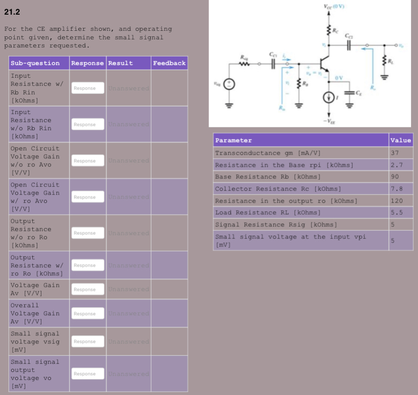 2 1 . 2 For the CE amplifier shown, and operating