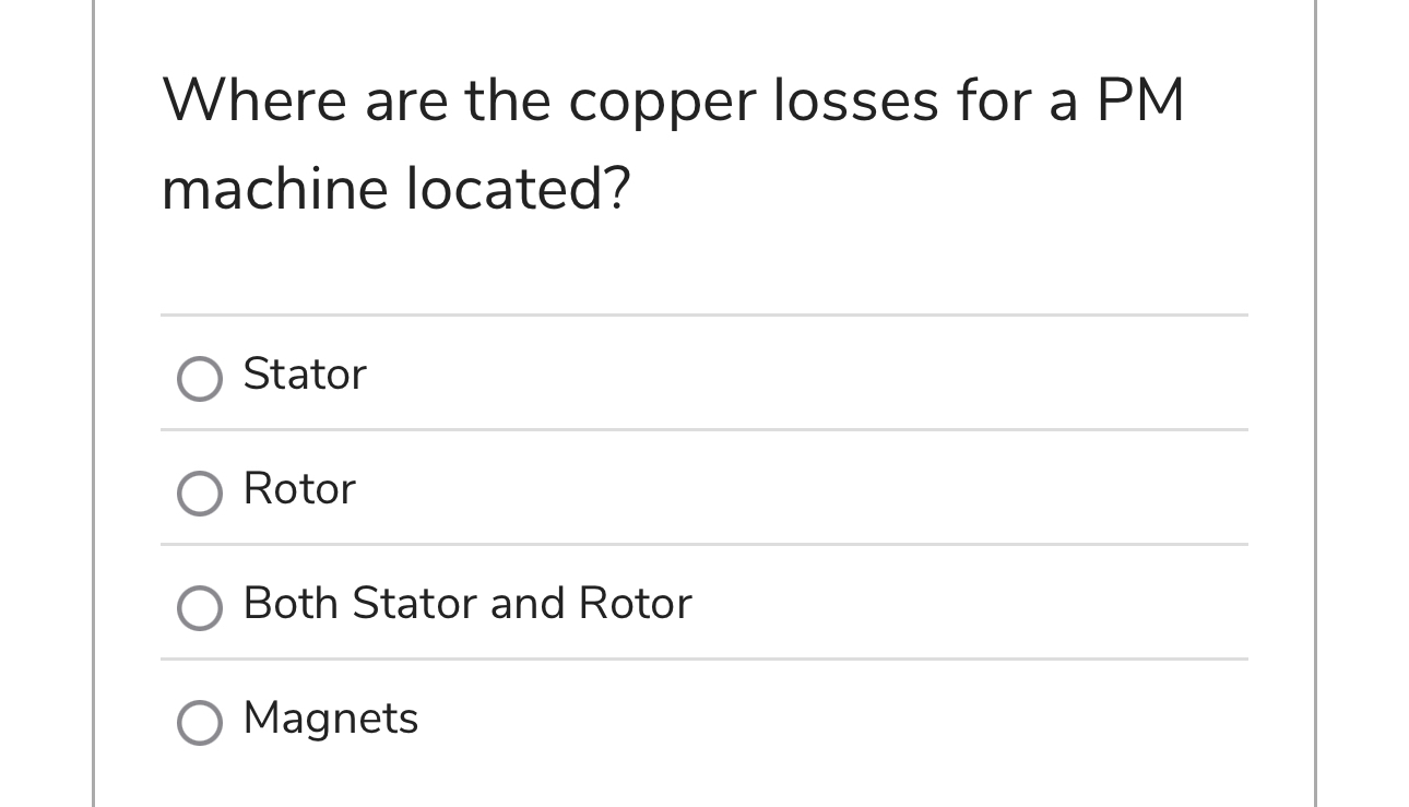 Where are the copper losses for a PM machine