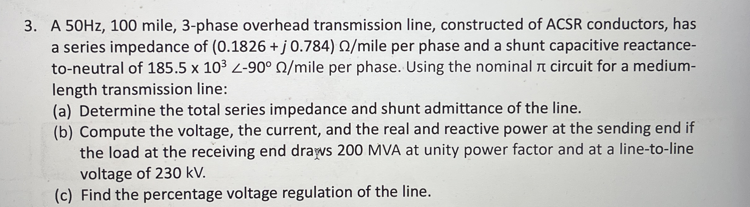 A 5 0 H z , 1 0 0 mile, 3 - phase overhead