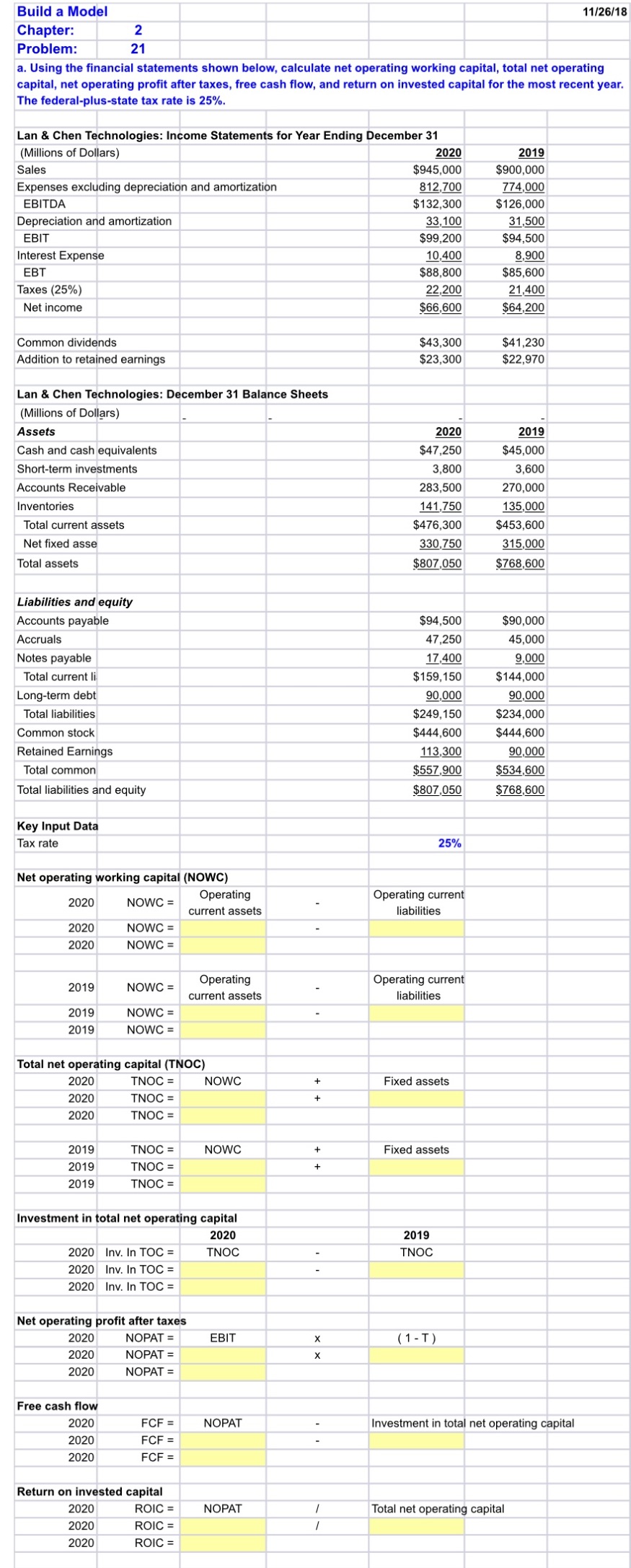 Build a Model 11/26/18 Chapter: 2 Problem: 21 a.