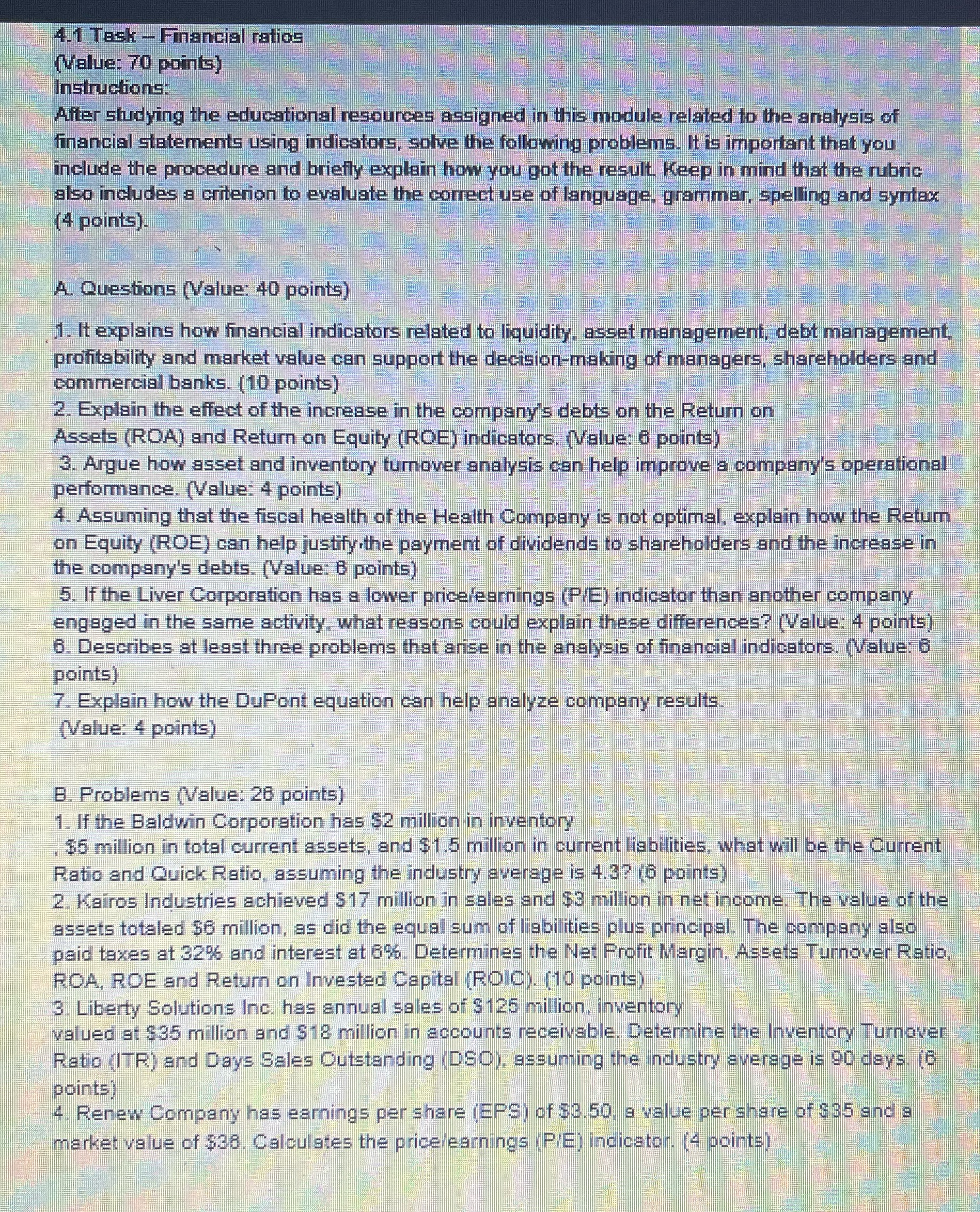 4.1 Task - Financial ratios (Value: 70 points)