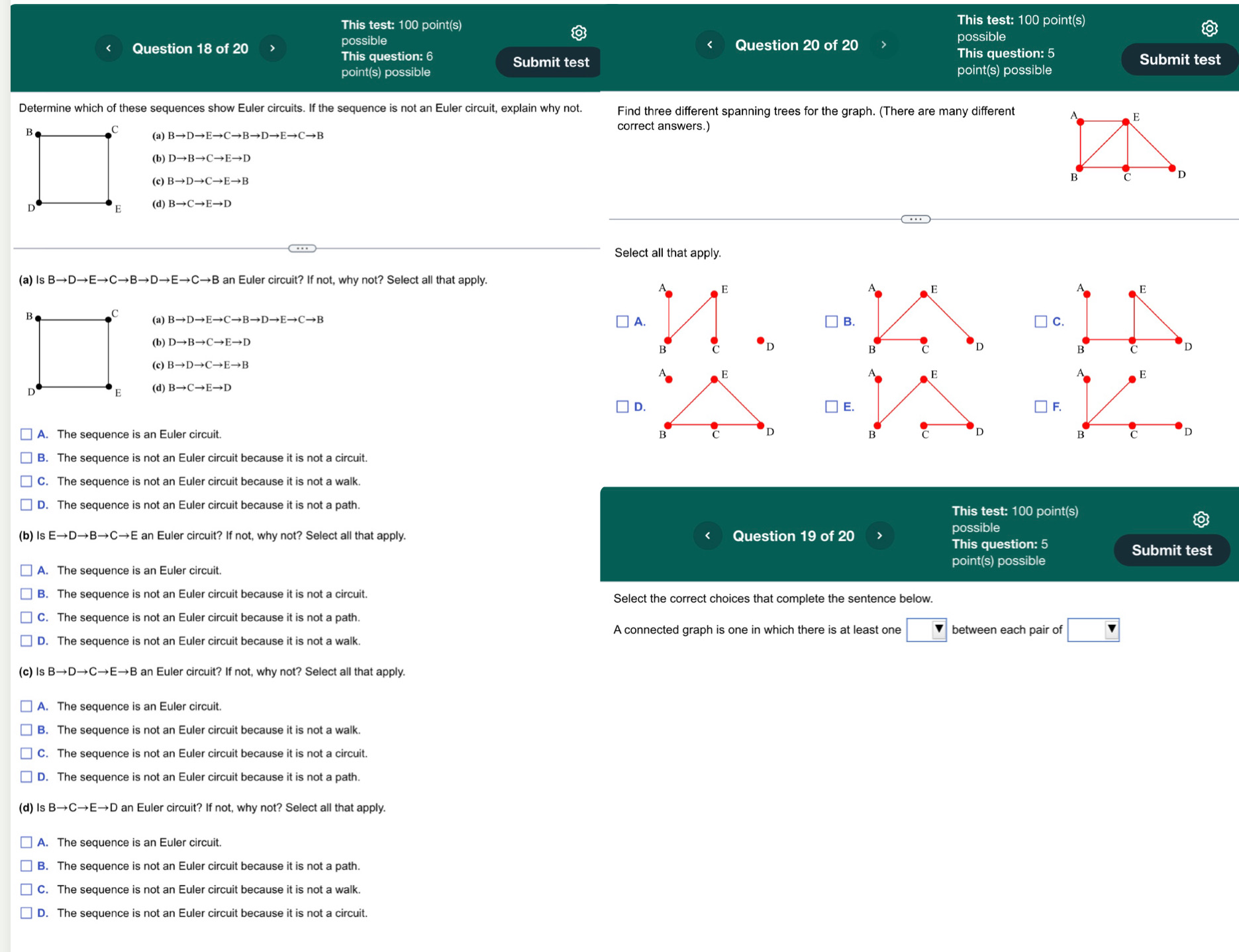Discrete Math Help This test: 100 point(s) o This