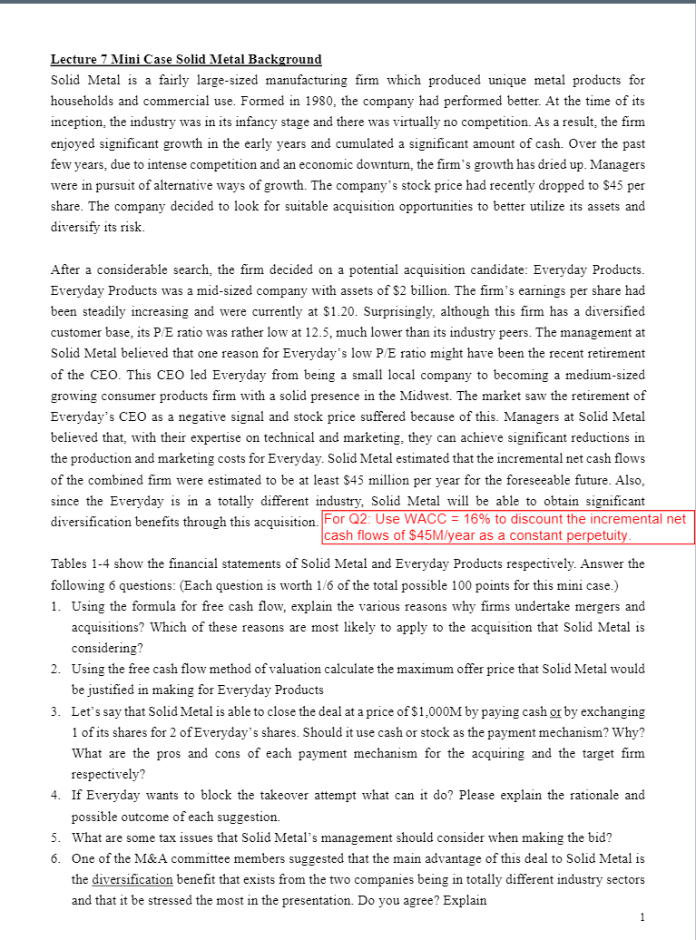 Excel is fine. Please show work. Thanks! Lecture