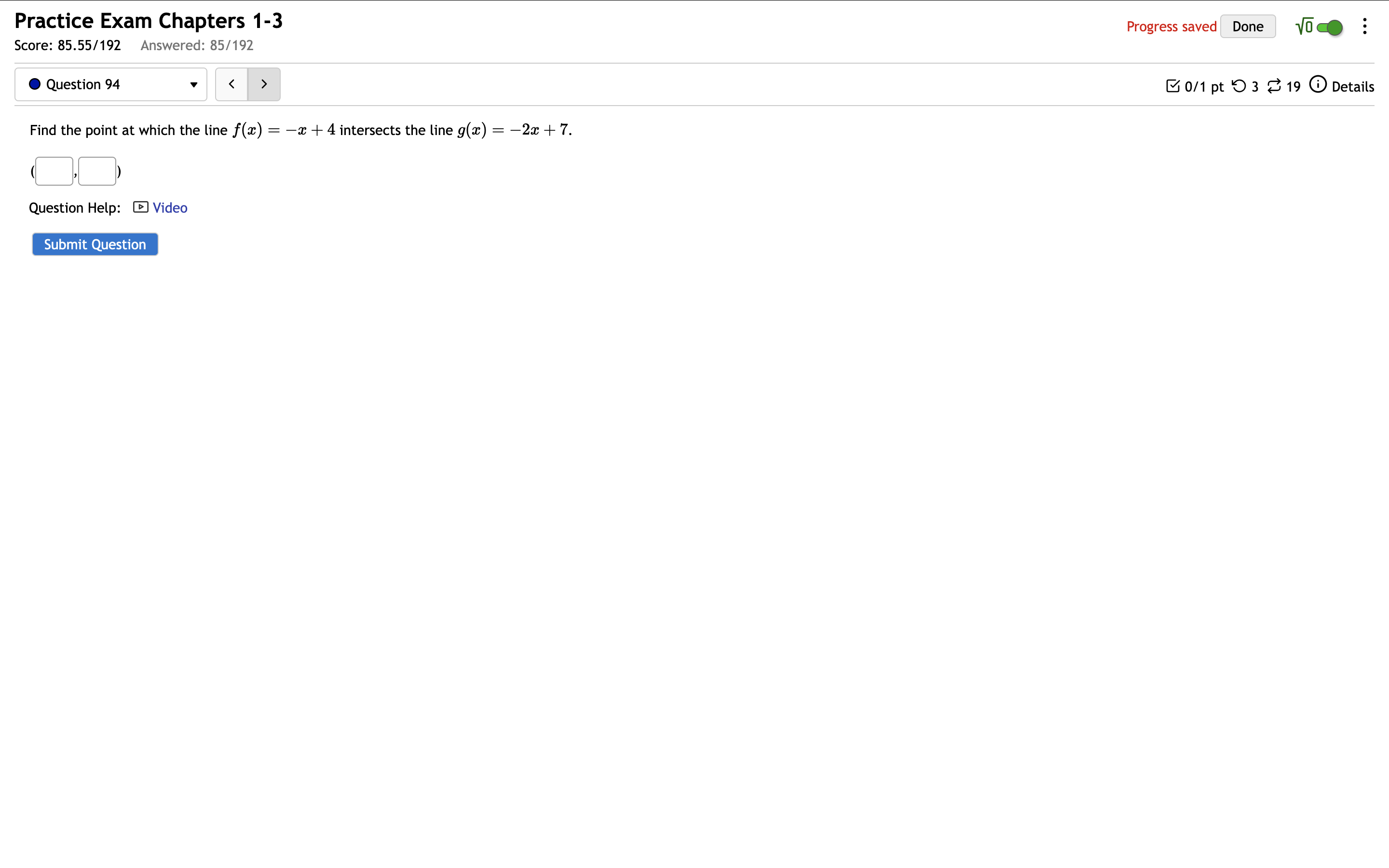 solve Practice Exam Chapters 1-3 Progress saved|