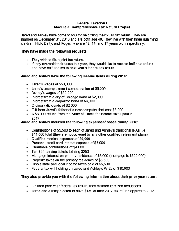 Federal Taxation I Module 8: Comprehensive Tax