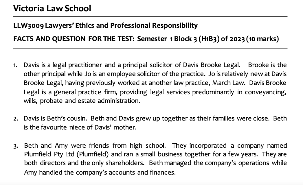 Victoria Law School LLW3009 Lawyers' Ethics