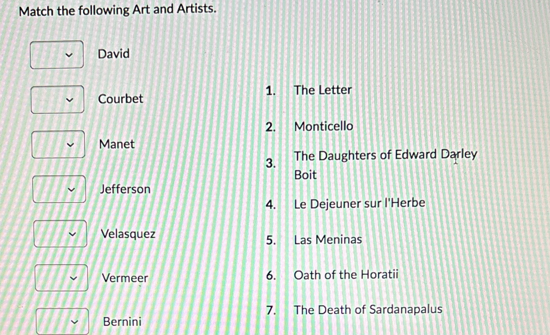 Match the following Art and Artists. David 1. The