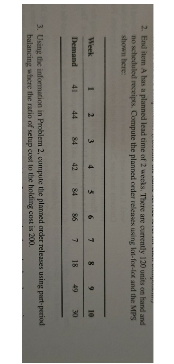 number 3 2. End item A has a planned lead time of