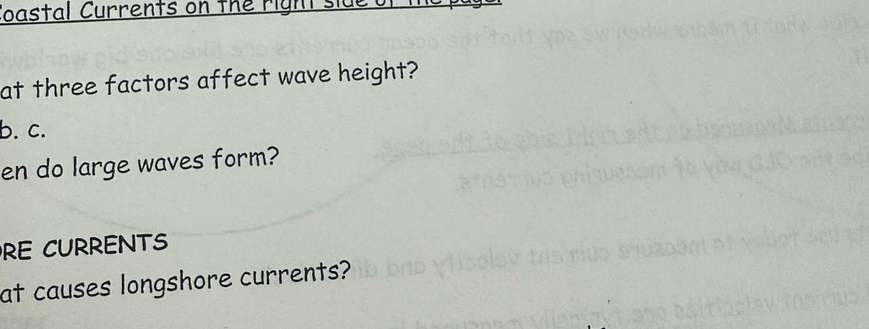 oastal Currents on The right s at three factors