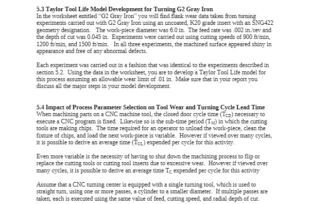 5.3 Taylor Tool Life Model Development for