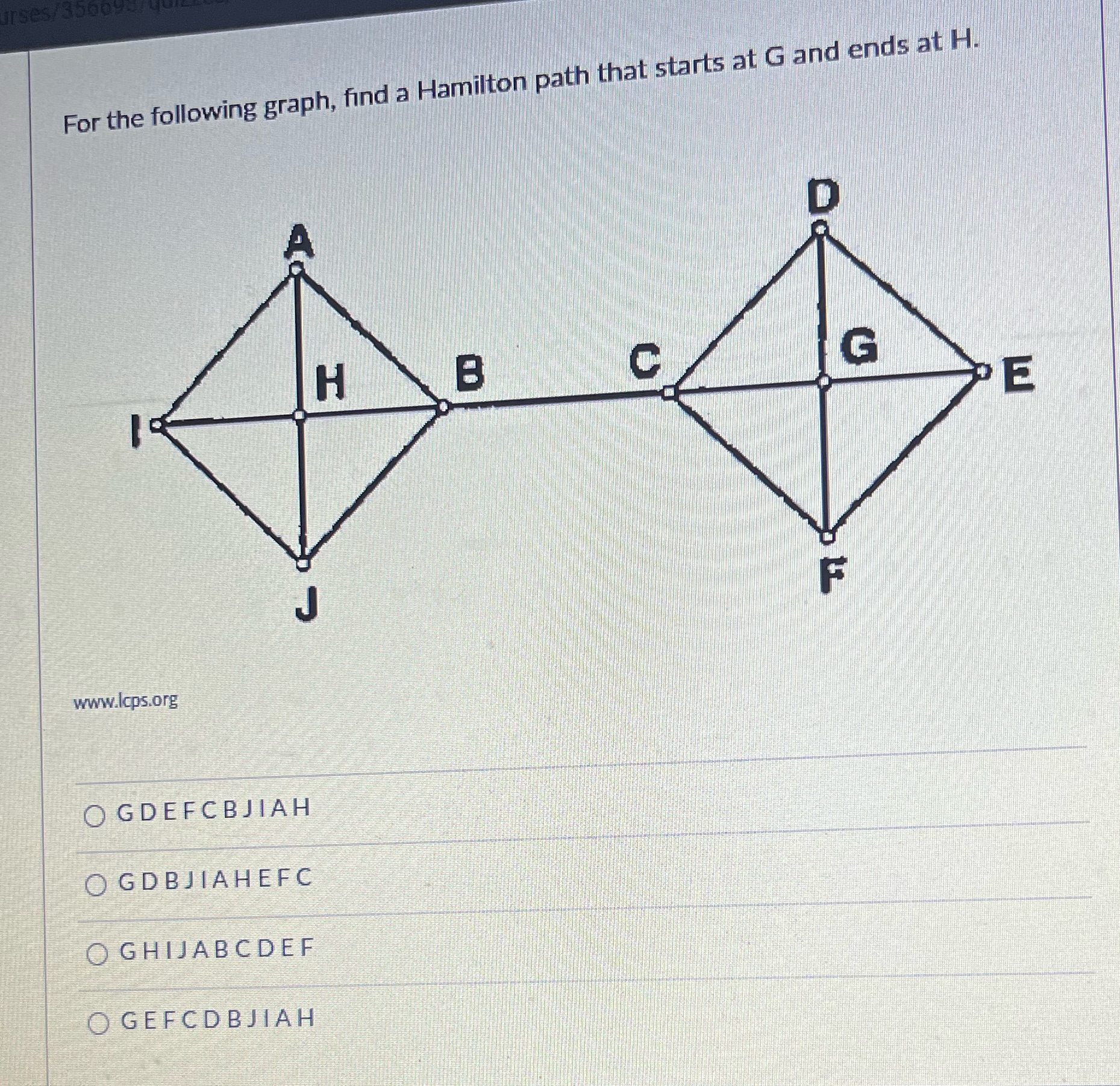 For the following graph, find a Hamilton path