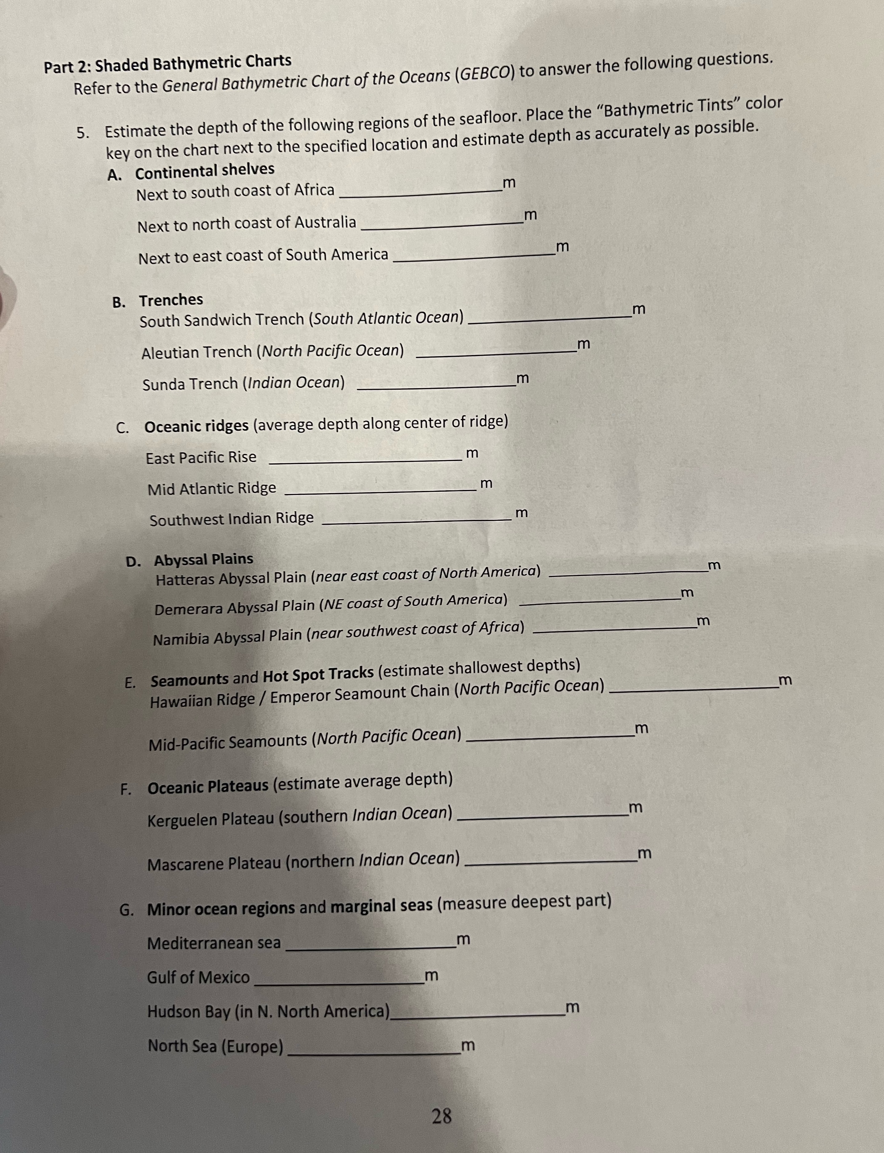 Part 2: Shaded Bathymetric Charts Refer to the