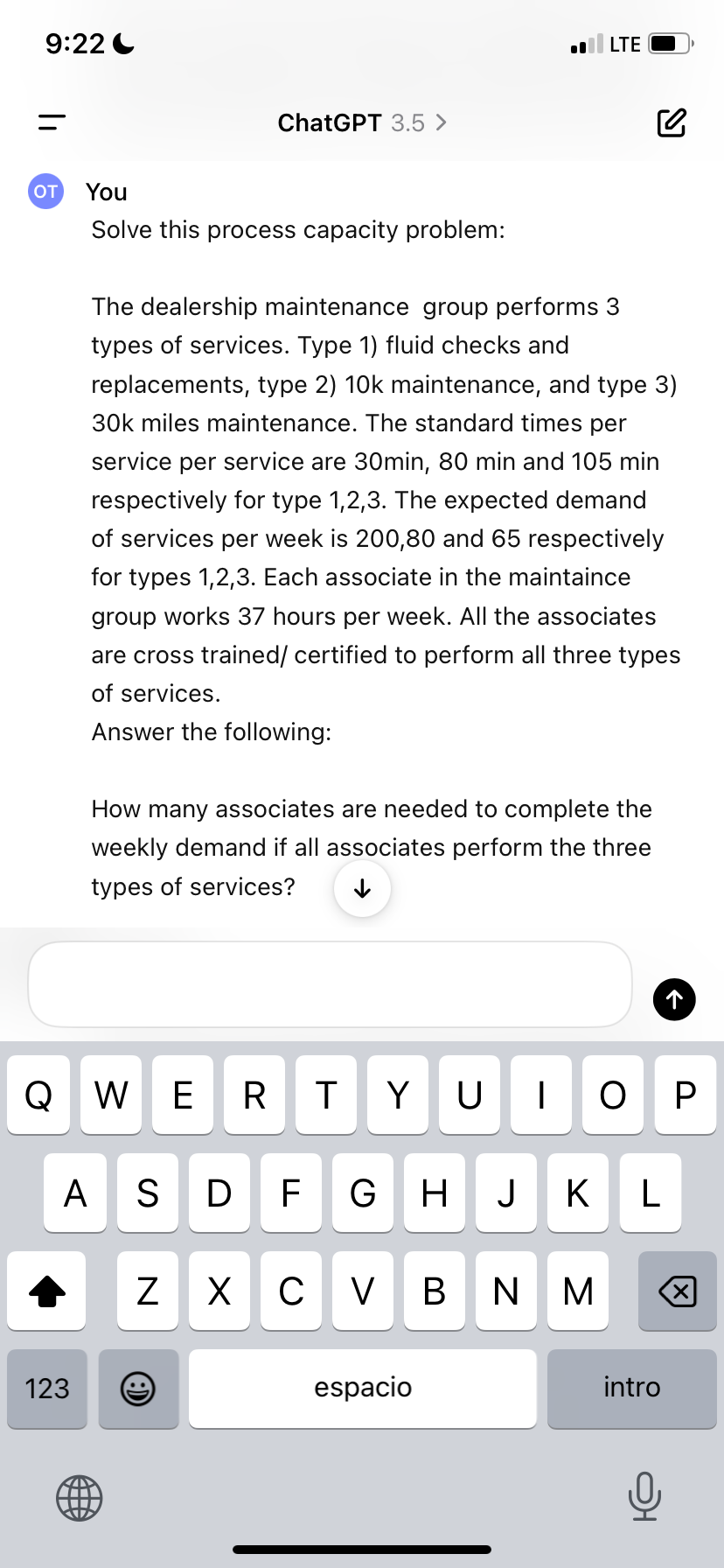 9:22 o1/ LTE @B ) e ChatGPT 3.5  style=