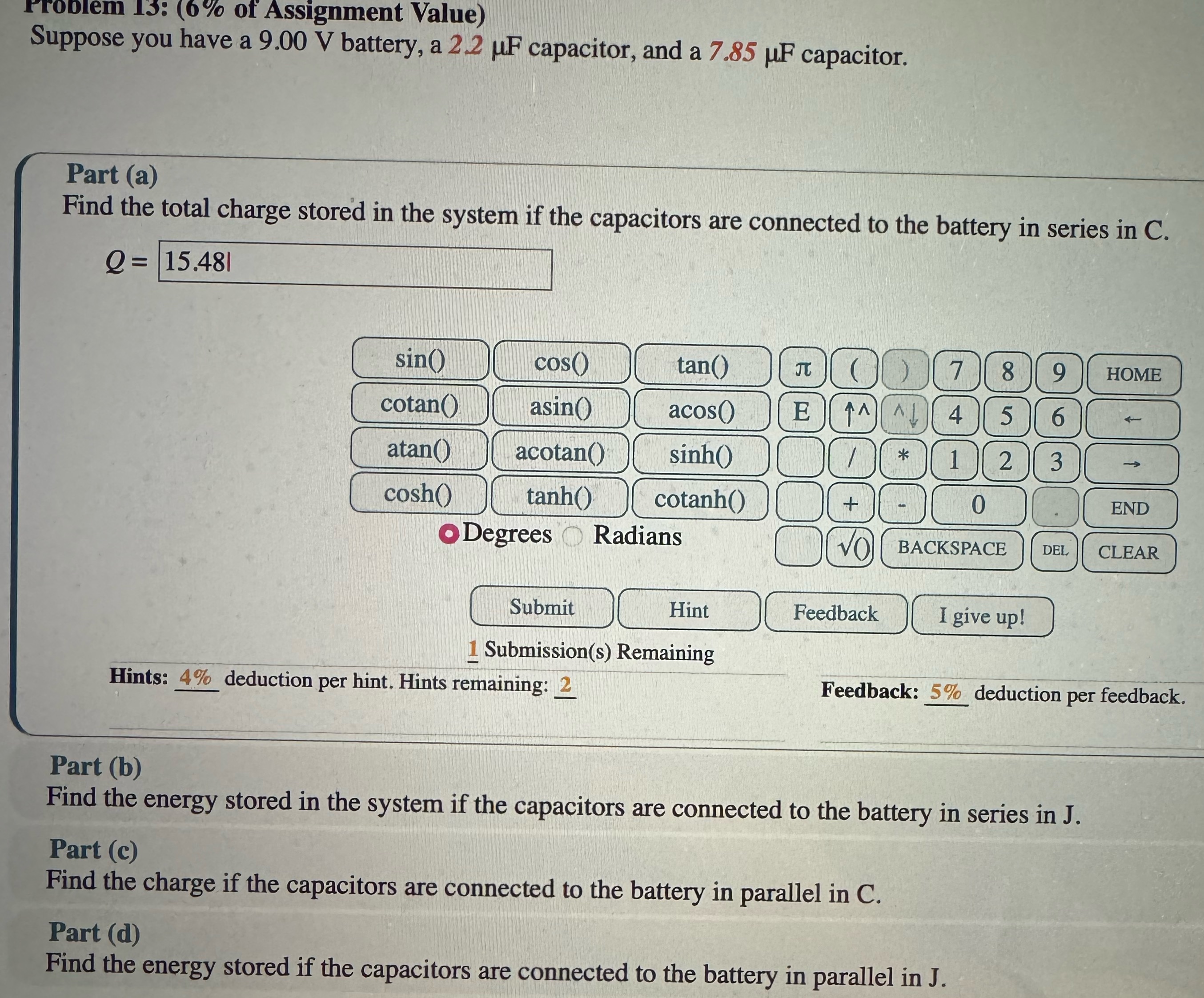 All Parts Needed Problem 13: (6% of Assignment