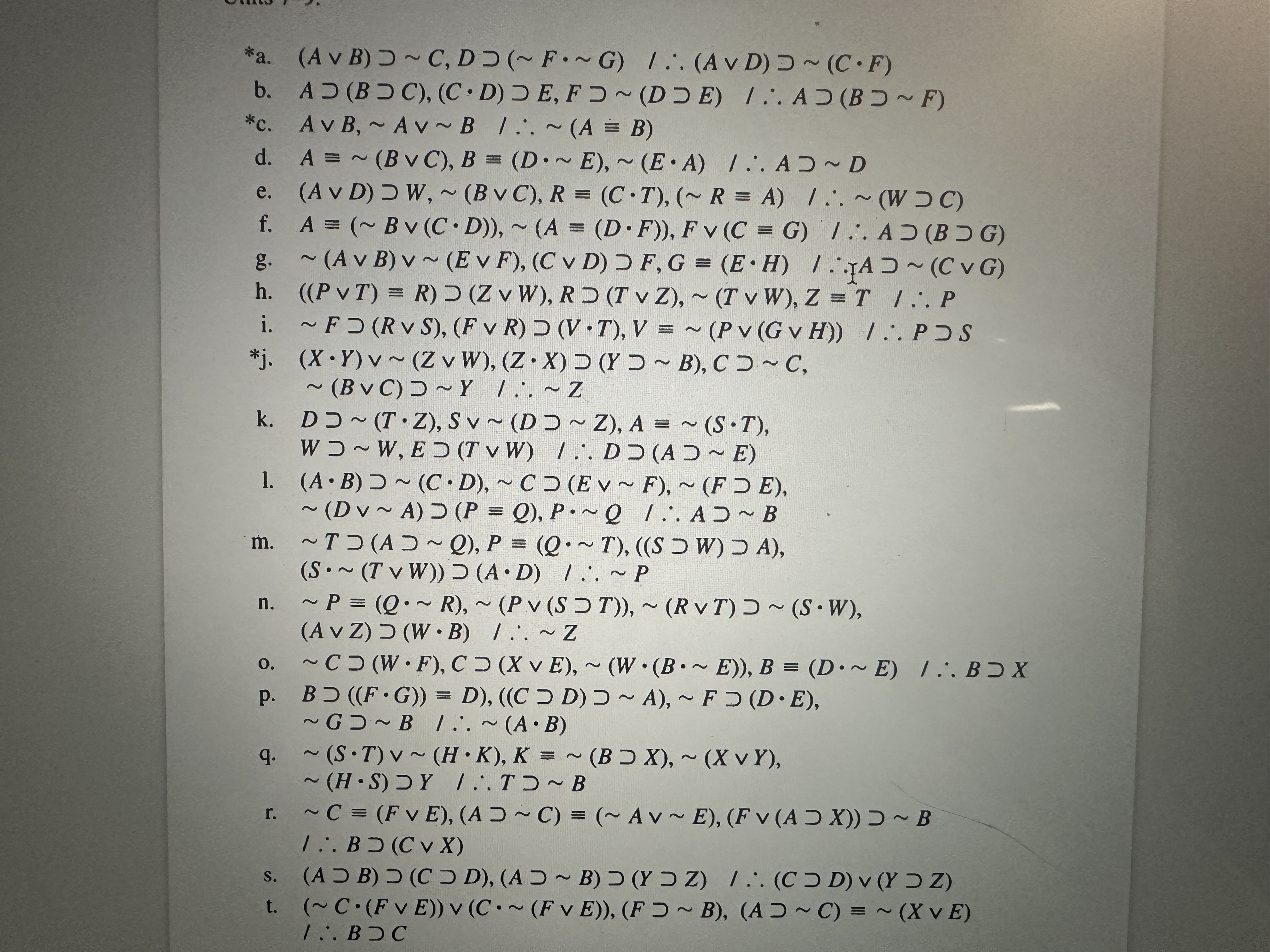 *a. ( A v B) - ~ C, DO ( ~ F . ~ G) 1.. (A V D) -