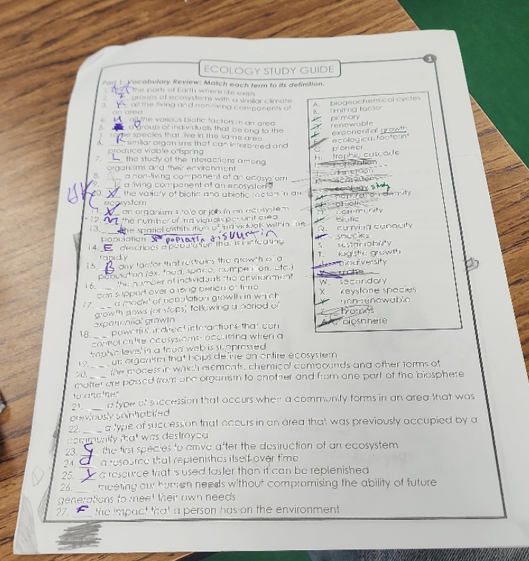 ECOLOGY STUDY GUIDE Part 1: Vocabulary Review: