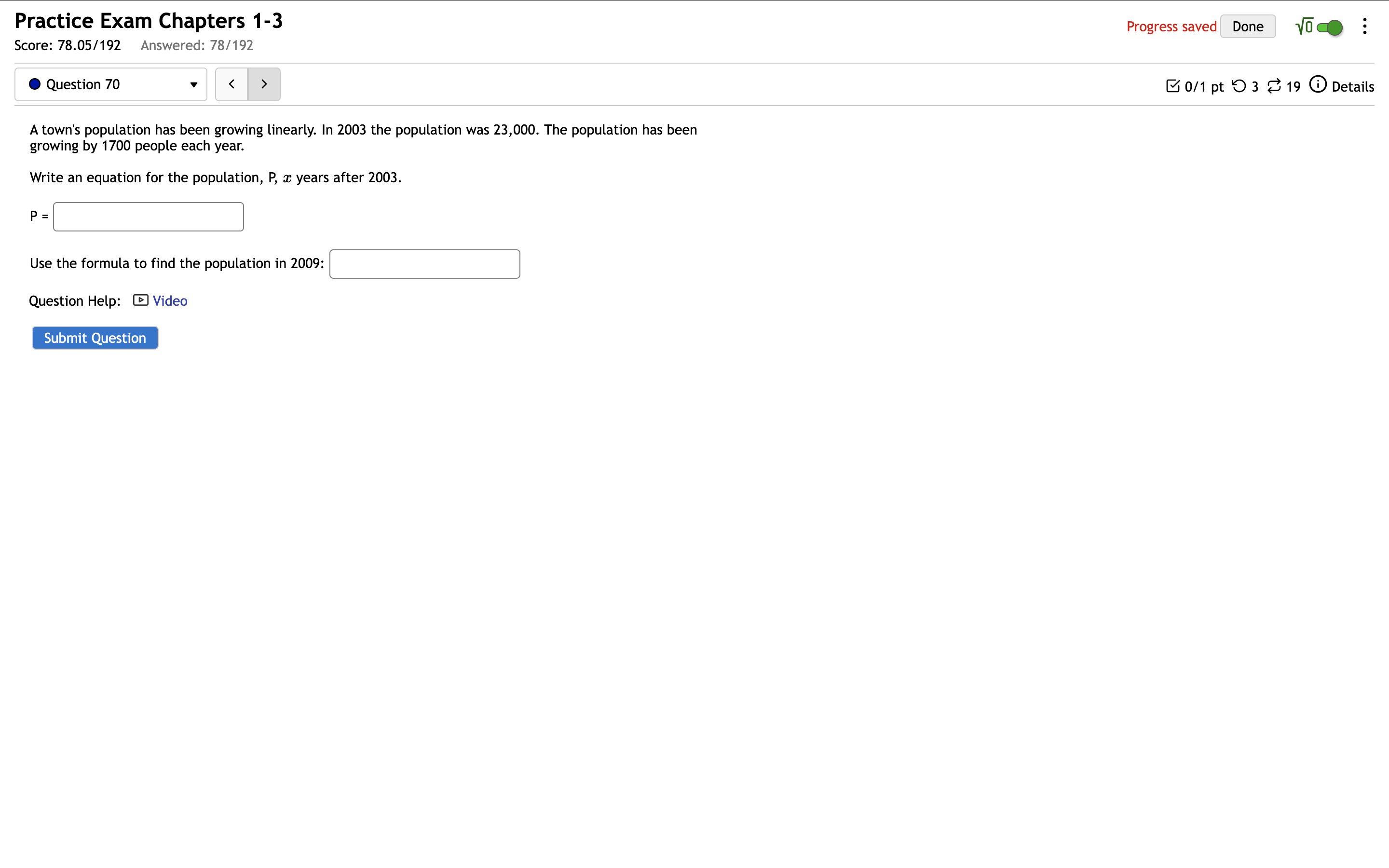 solve Practice Exam Chapters 1-3 Progress saved
