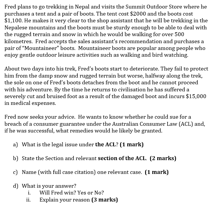 Fred plans to go trekking in Nepal and visits the