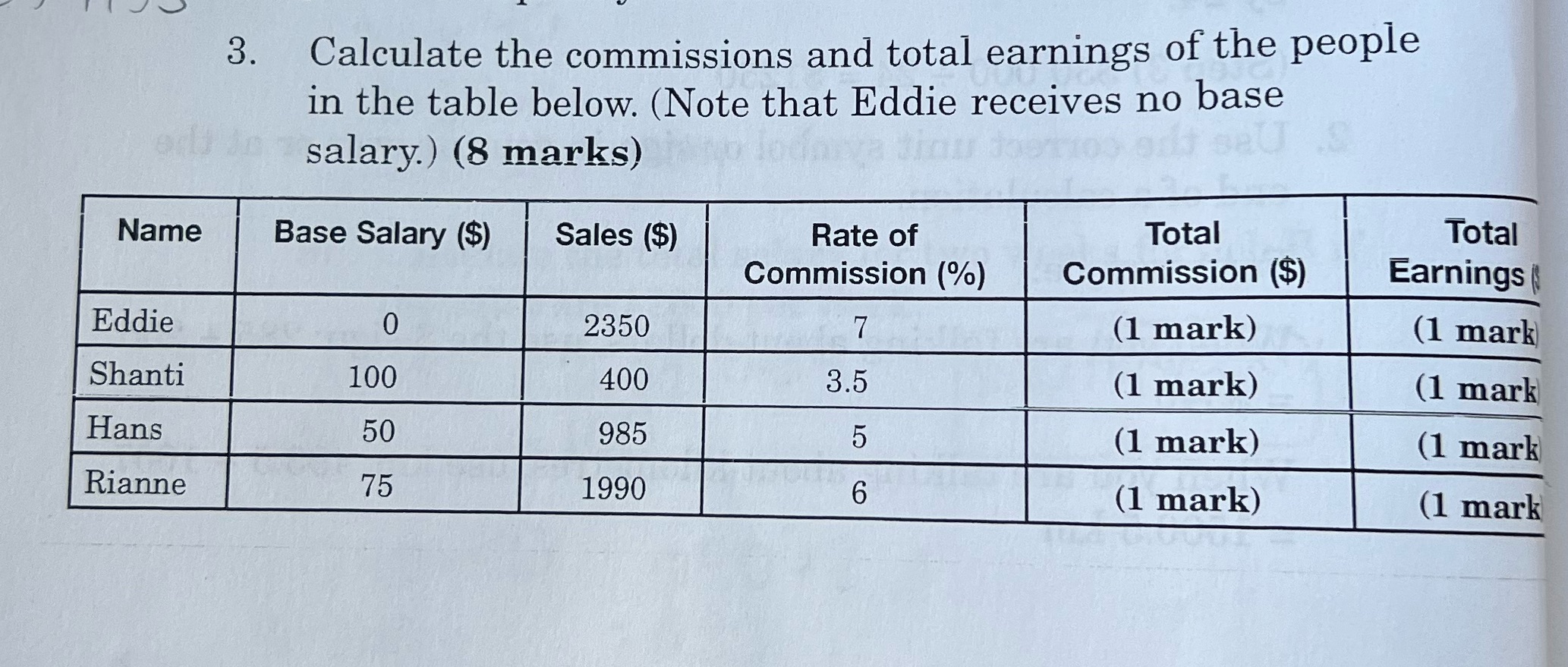 3. Calculate the commissions and total earnings