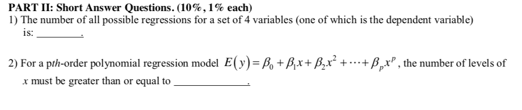 Here is the question. Thank you. PART II: Short