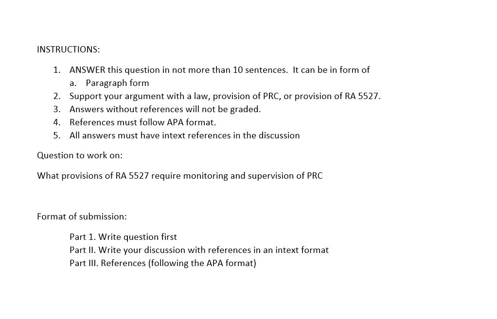 INSTRUCTIONS: 1. ANSWER this question in not more