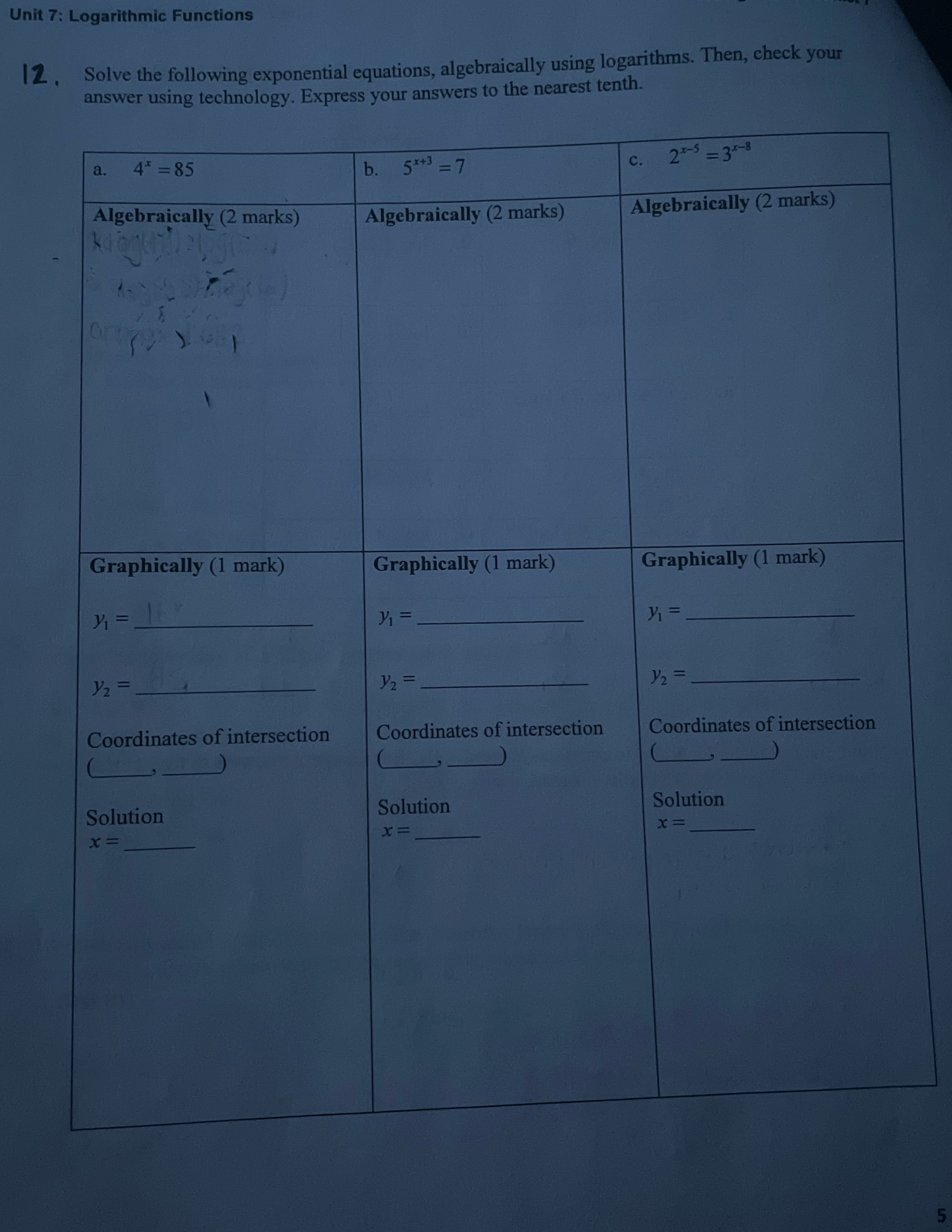 help please Unit 7: Logarithmic Functions 12 ,