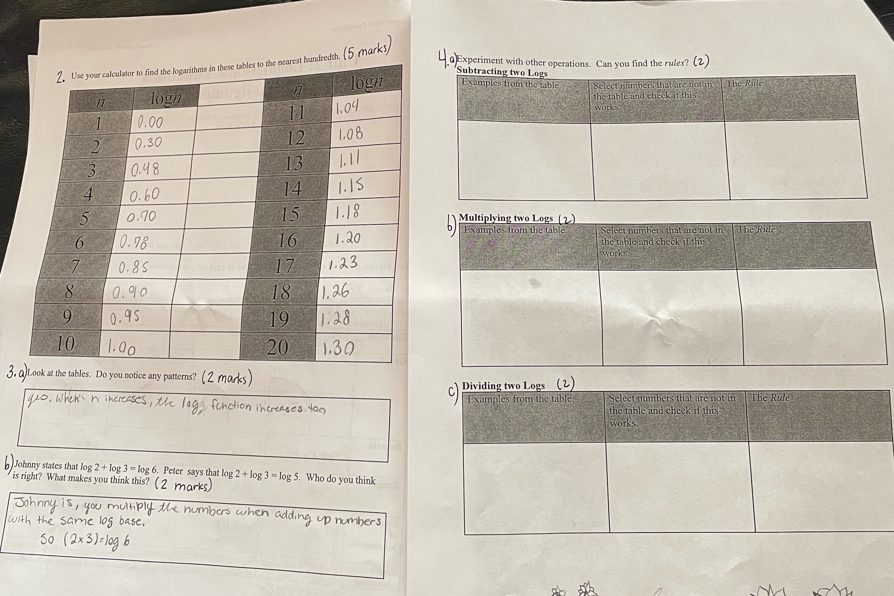 Use the table to answer question 4a, b, and c 2.