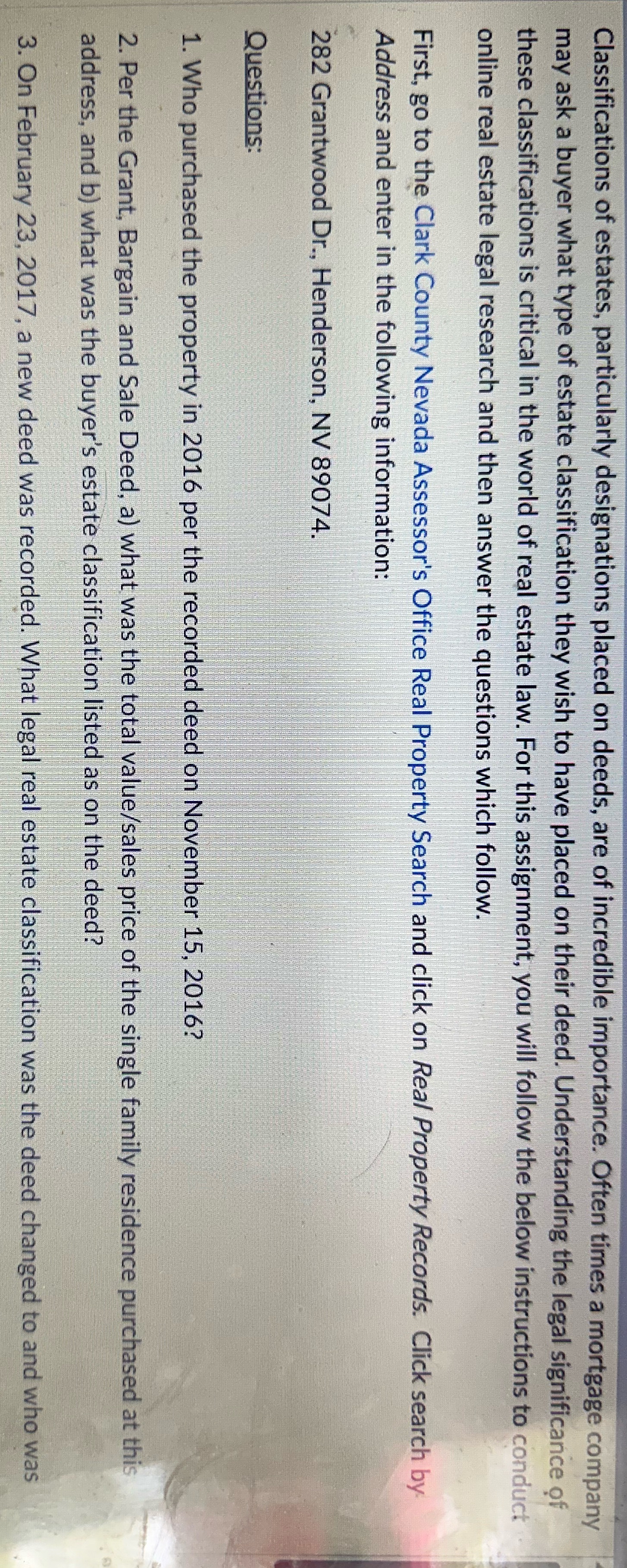 Classifications of estates, particularly