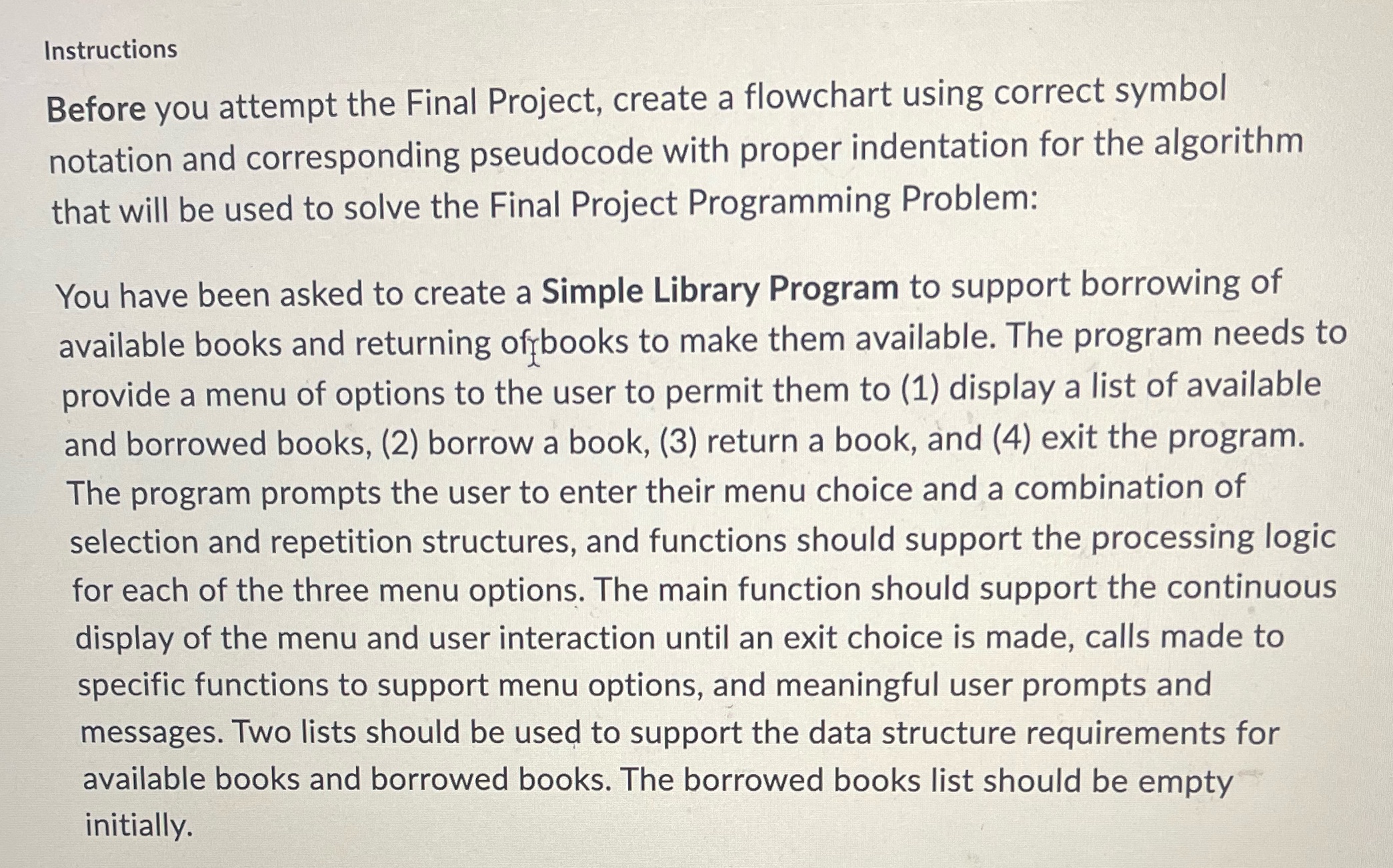 Please can you show the actual flowchart image and final programming problem.