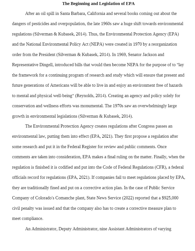 The Beginning and Legislation of EPA After an oil