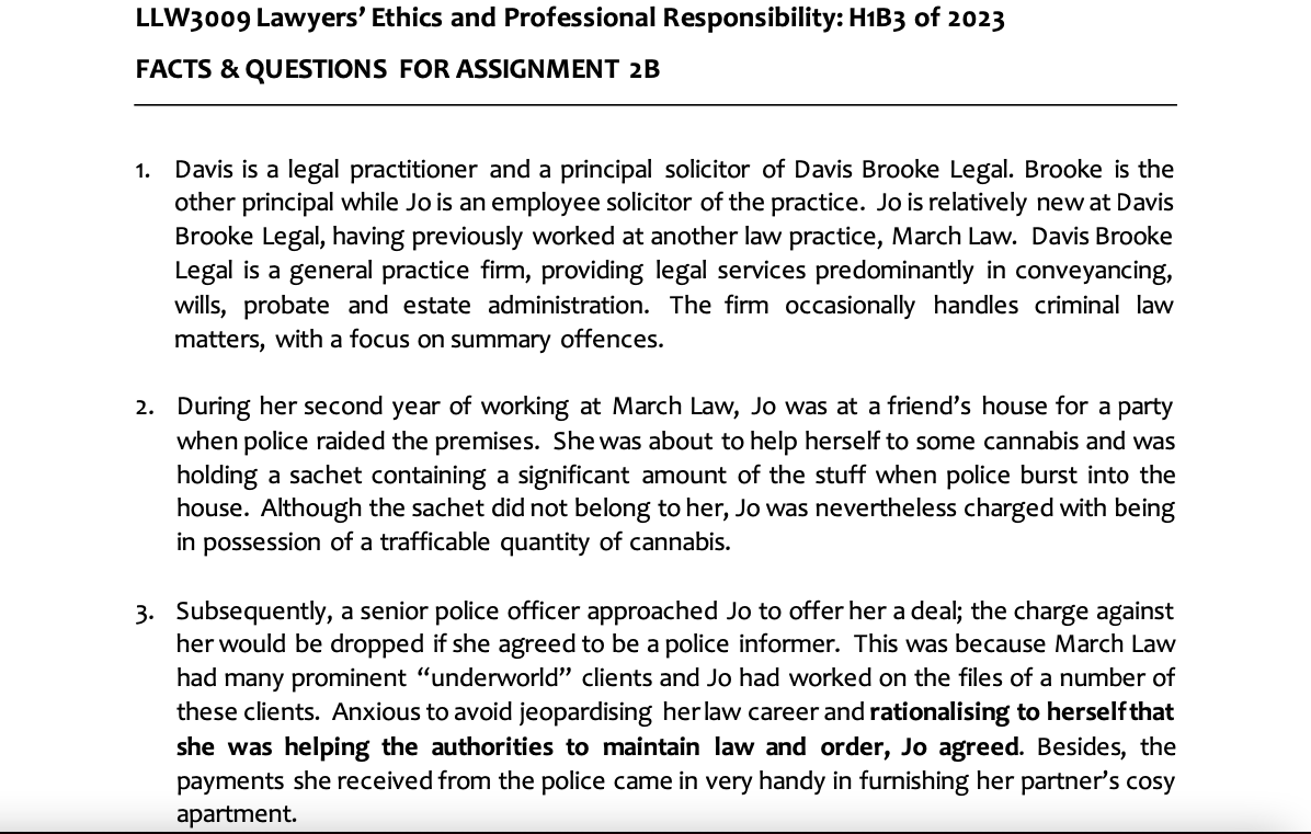 LLW3009 Lawyers' Ethics and Professional