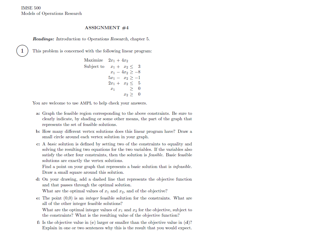 IMSE 500 Models of Operations Research ASSIGNMENT
