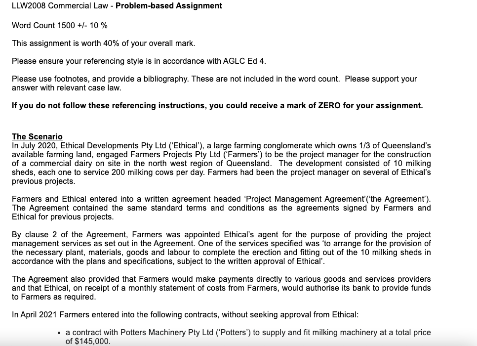 LLW2008 Commercial Law - Problem-based Assignment