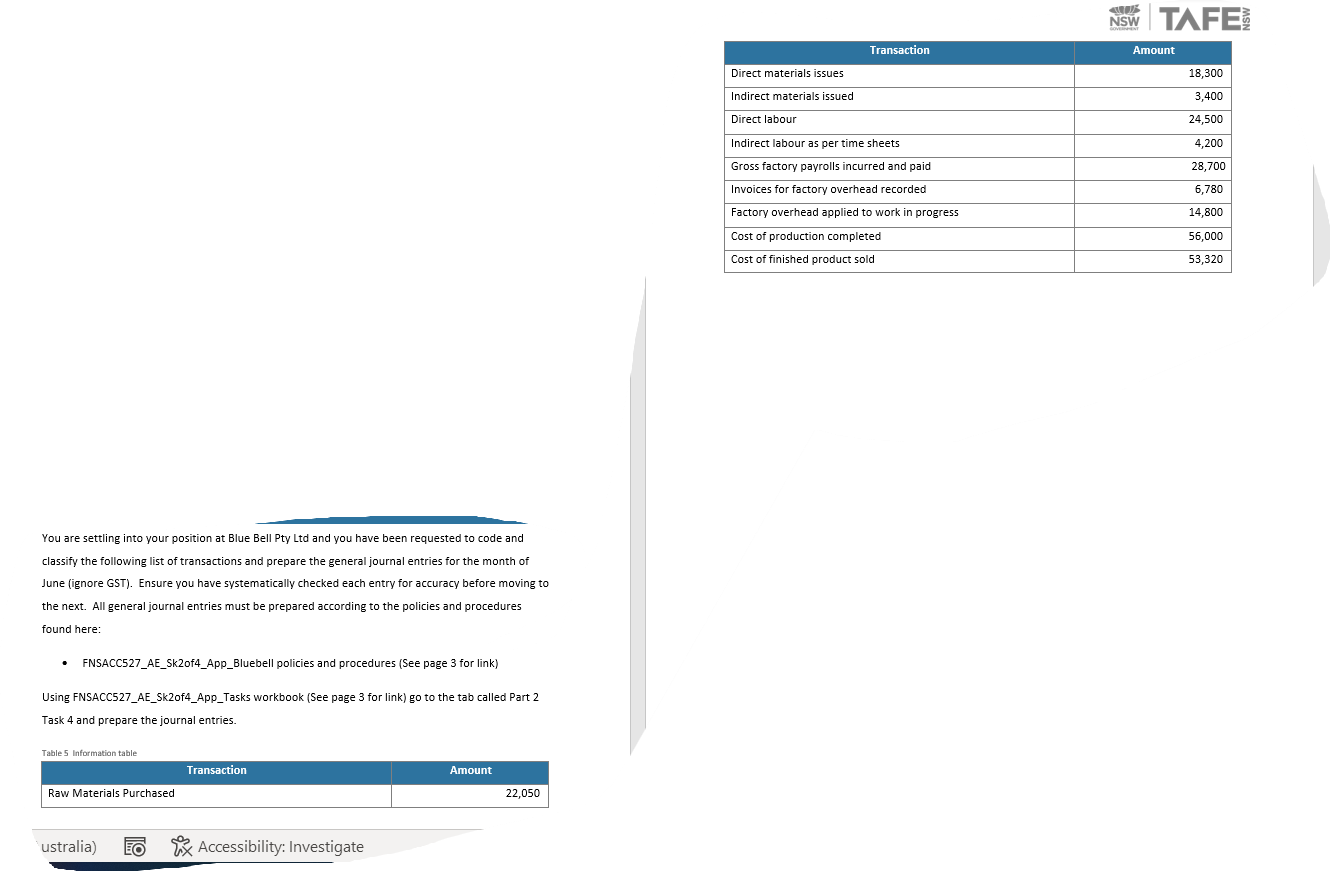 NSW TAFE Transaction Amount Direct materials