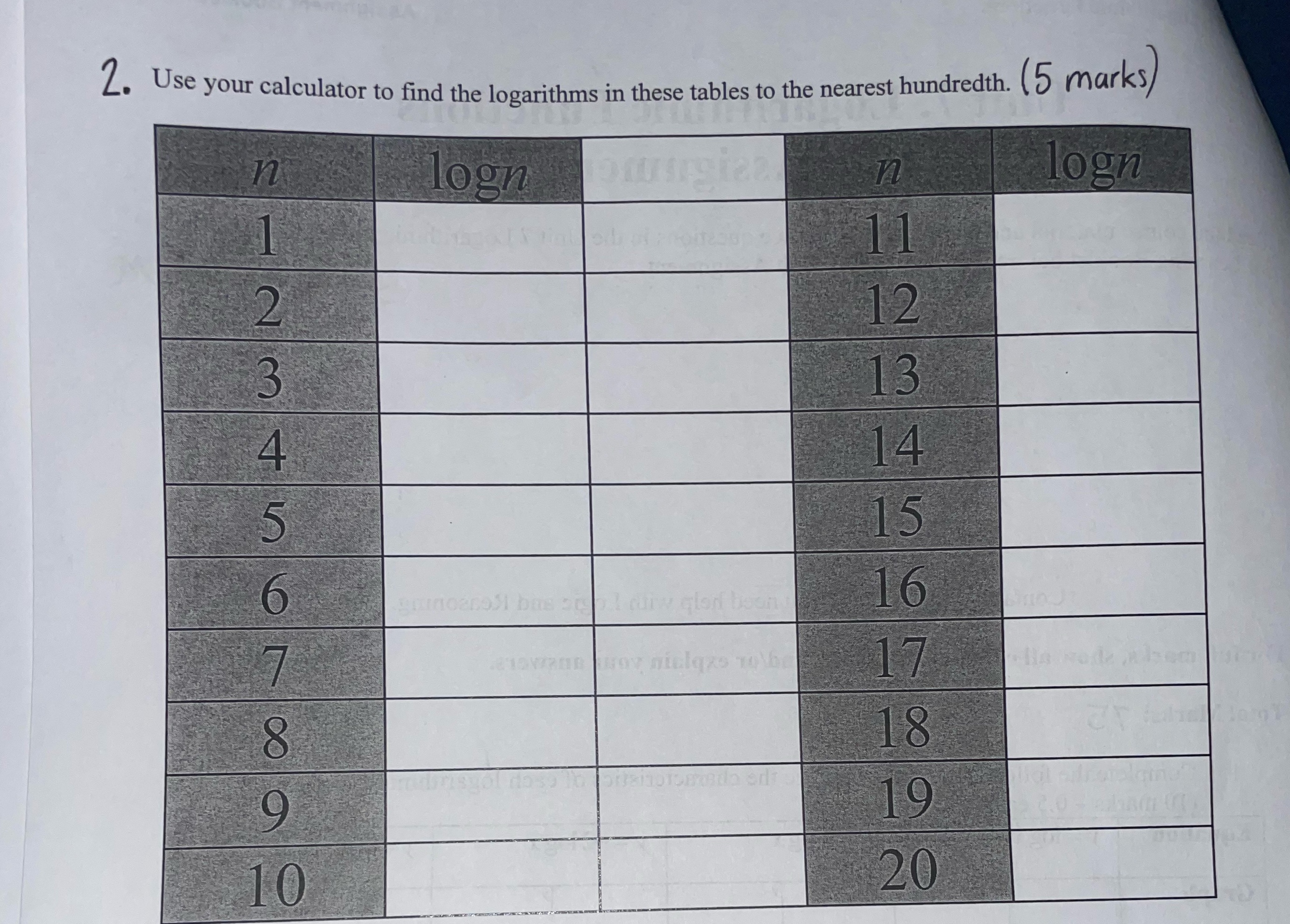 Math 2. Use your calculator to find the