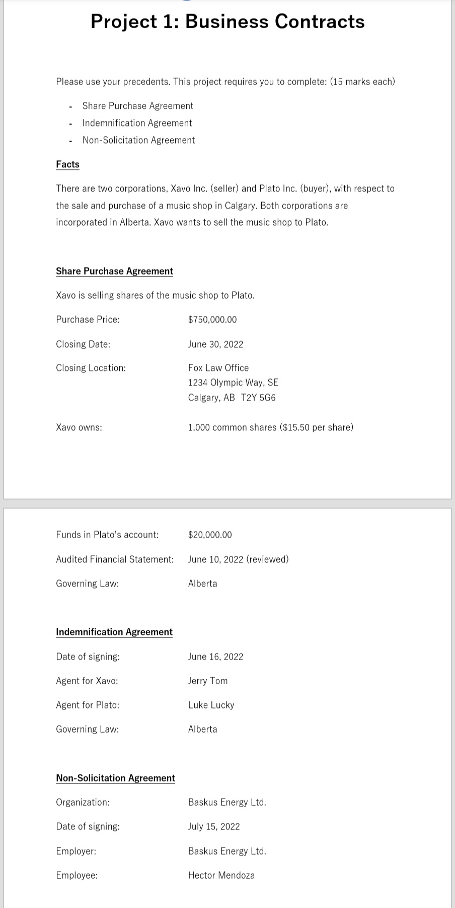 Project 1: Business Contracts Please use your