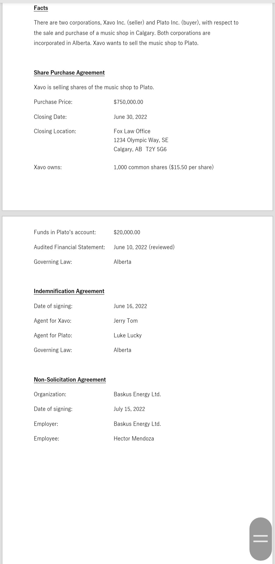 Project 1: Business Contracts Please use your