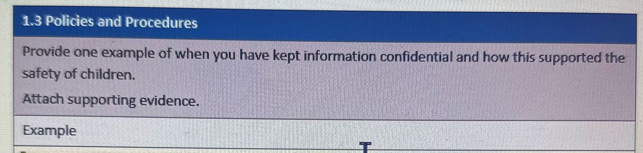 H 1.3 Policies and Procedures Provide one example