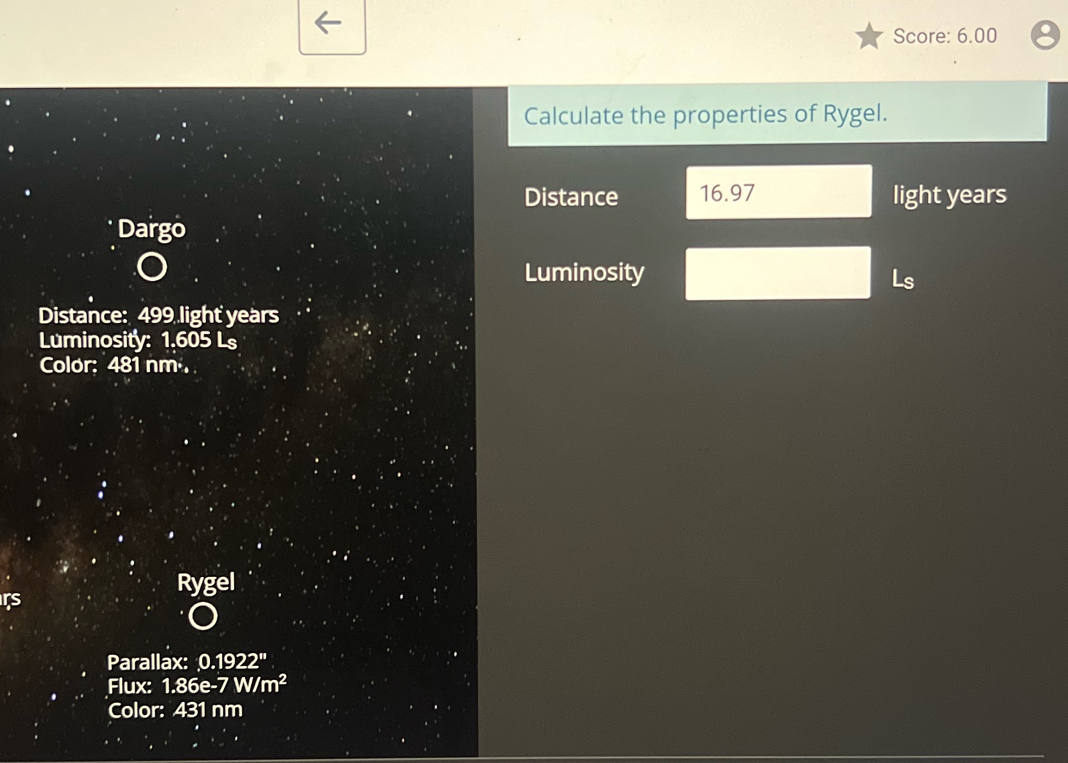 calculate distance (in light years) and