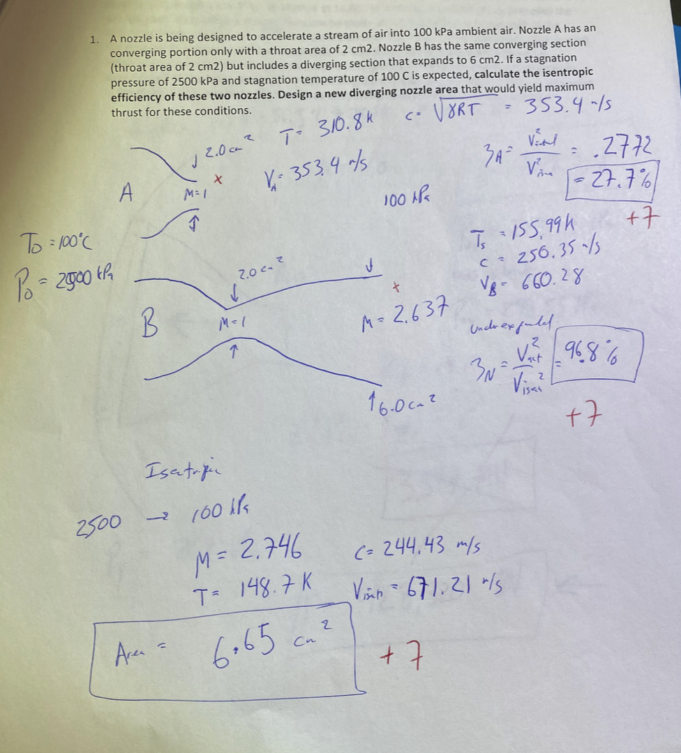 1. A nozzle is being designed to accelerate a