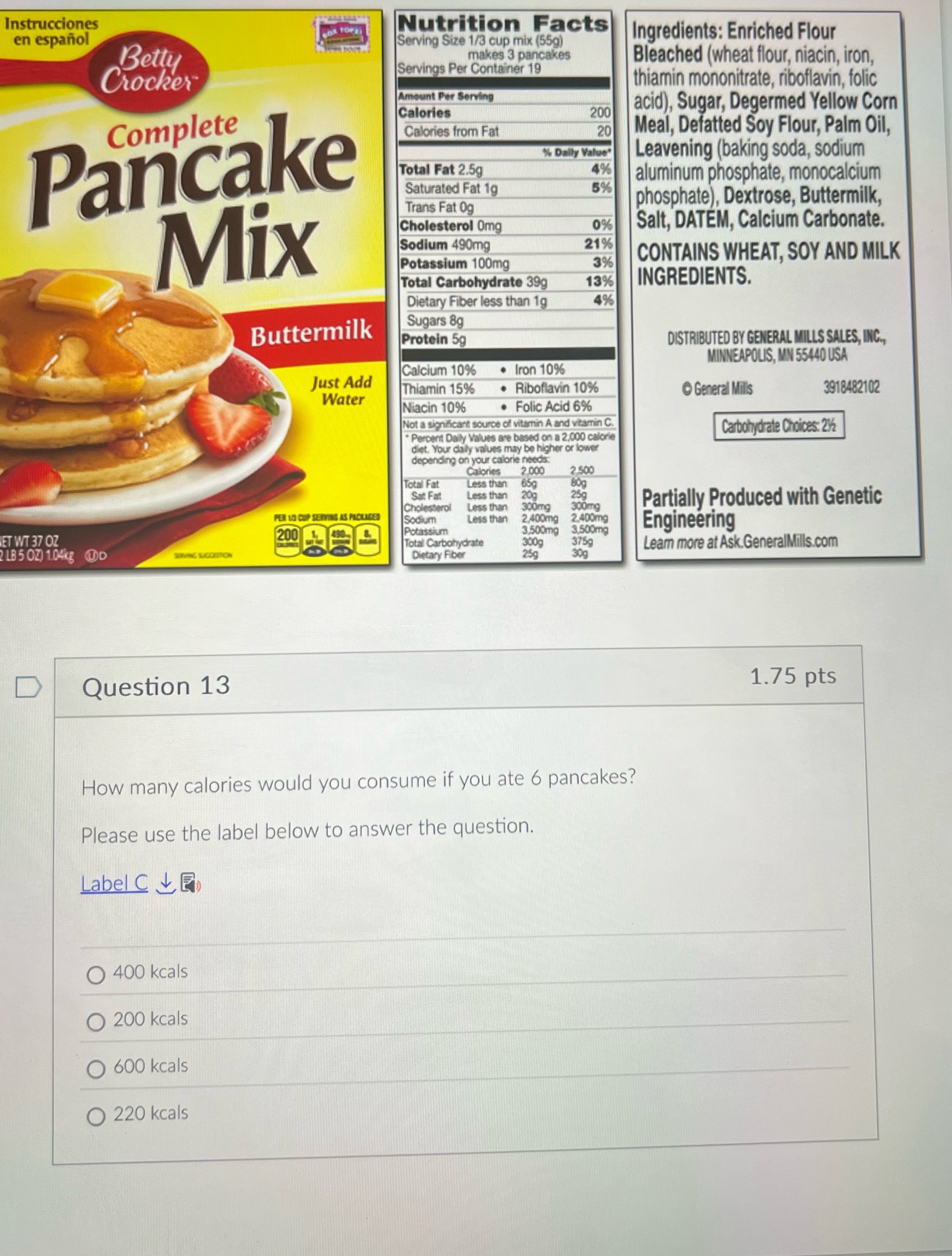 Instrucciones Nutrition Facts en espanol Serving