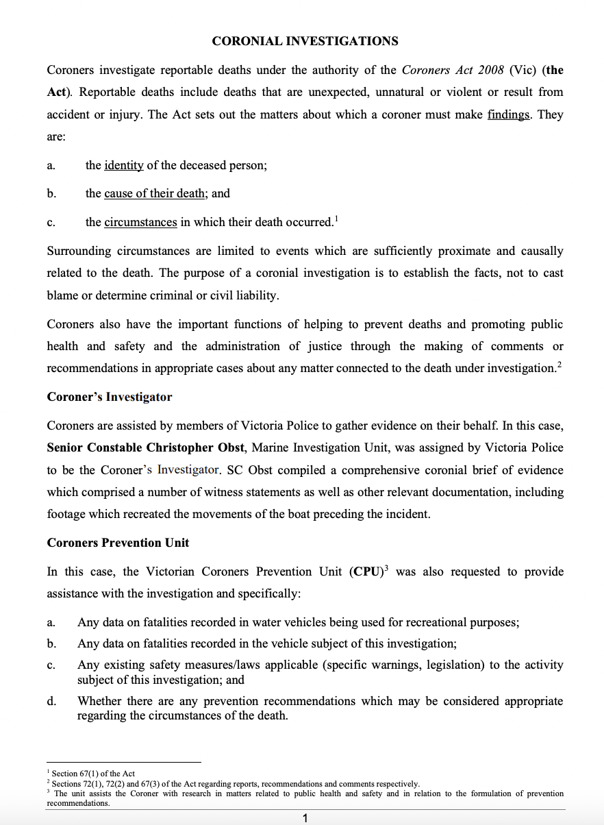 IN THE CORONERS COURT Court Reference: COR 2018