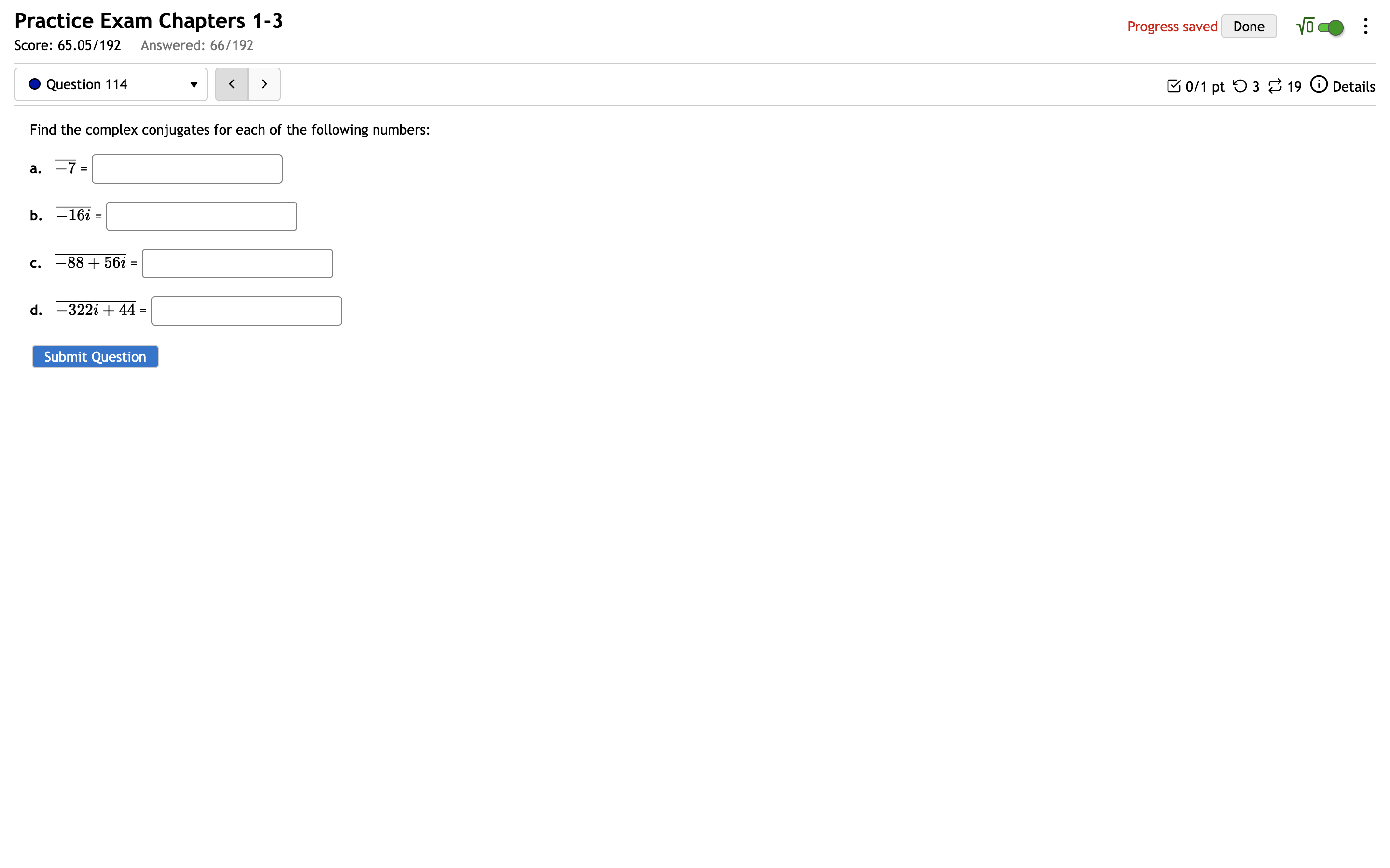 solve Practice Exam Chapters 1-3 Progress saved