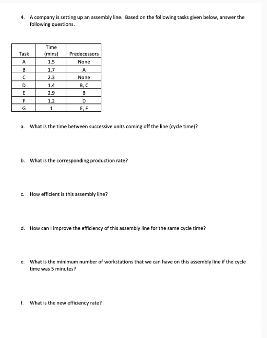 4. A company is setting up an assembly line.